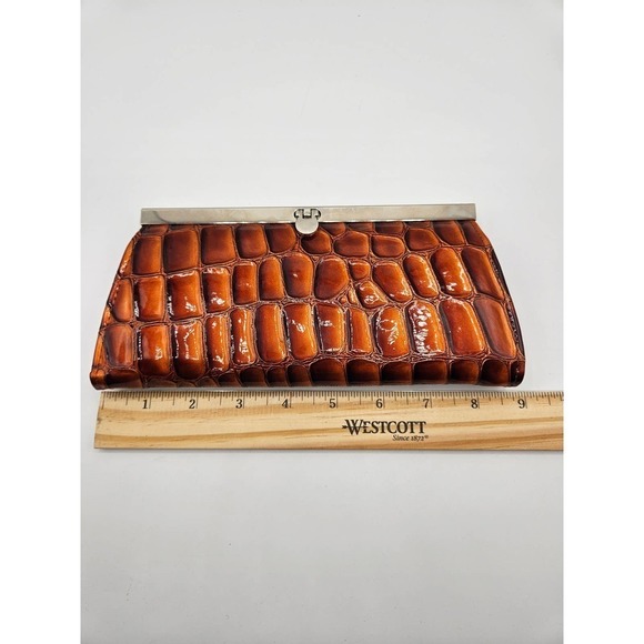 Faux Brown‎ Alligator Skin Wallet Metal Clasp 9 by 4 - Picture 2 of 5